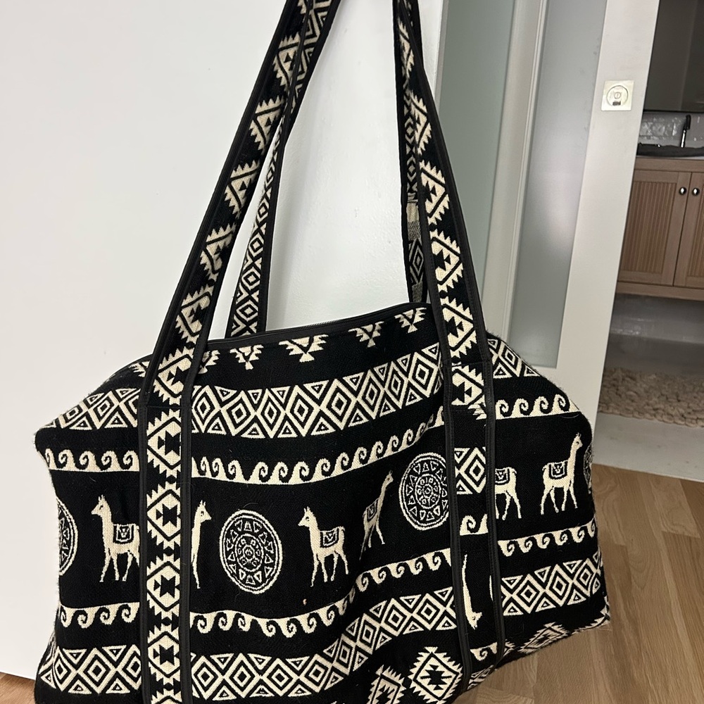 Ecuadorian Black and White Patterned Tote Duffel Bag
